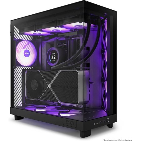 NZXT H6 Flow RGB Tower ATX Case - Sleek Black Design, Ultimate Cooling & Versatile Build (No PSU Included) - 5056547204079